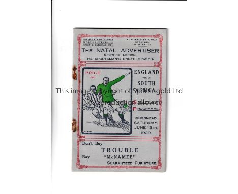 1929 SOUTH AFRICA v ENGLAND (ENGLISH F.A.)    First Test played 15th June 1929 at Kingsmead Ground, Durban, South Africa, Sca
