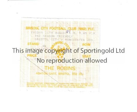 MANCHESTER UNITED      Ticket for the away Friendly v Bristol City 11/8/1989, creased and year written.    Generally good