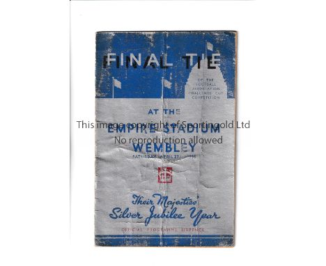 1935 FA CUP FINAL 1935 / SHEFFIELD WEDNESDAY V WEST BROMWICH ALBION    Programme for the FA Cup Final tie at Wembley 27/4/193