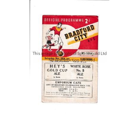 BRADFORD CITY V FLEETWOOD 1949 FA CUP   Programme for the tie at Bradford City 26/11/49. Slight fold.   Generally good