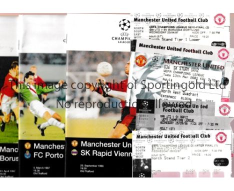 MANCHESTER UNITED     Five programme with tickets for home Champions League matches, Rapid Vienna 1996/7, Porto 1996/7, Borus