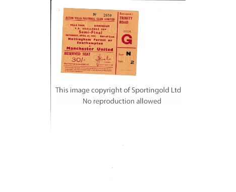 MANCHESTER UNITED   Ticket for the FA cup semi final at Villa Park against Southampton on 27/4/63.   Good
