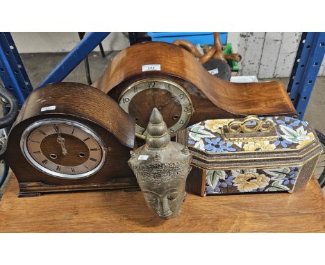 WALNUT CASED STYLE KING MANTLE CLOCK, OAK CASED SMITHS MANTLE CLOCK, DÉCOR LIMITE LIDDED TUREEN, EASTERN STYLE BUST     
