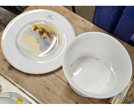 HAND PAINTED WORCESTER STYLE PLATE &amp; PLANTER BY MILWYN HOLLOWAY     
