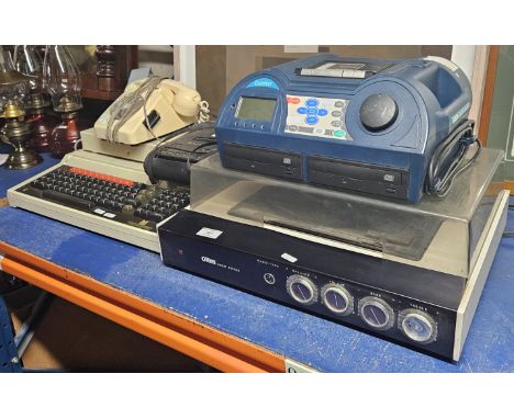 ULTRA GROUP STEREO TURNTABLE, VINTAGE BBC COMPUTER, OLD TELEPHONE, VINTAGE SANYO TAPE RECORDER, COOMBER 6031 TWIN DRIVE REAL 