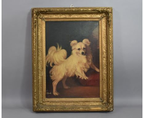 E Bond, 19th Century Oil on Board, Portrait of a Dog in Gilt Frame, 36x51cms