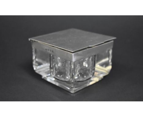 A George V Glass and Silver Mounted Inkwell of Square Form, Hallmark for Birmingham 1934 by Deakin and Francis Ltd, Engine Tu