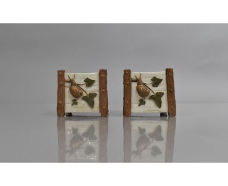 A Pair of Royal Worcester Aesthetic Vases of Square Form, with Applied Snail, Butterfly and Branches Decoration on Ivory Glaz