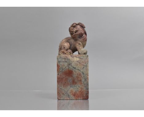 A Carved Chinese Seal with Temple Lion Finial, 15cms High 