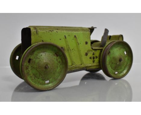 A Vintage Triang Tin Pate Caterpillar Tractor with Clockwork Mechanism, Missing Parts and Key, 21cms Long 