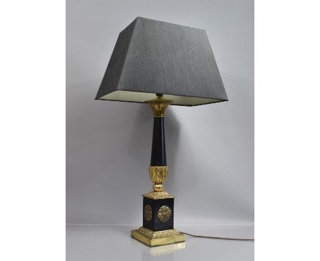 A French Style Ebonised and Gilt Table Lamp with Black Shade, 80cm High Overall&nbsp;