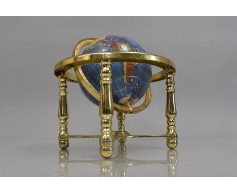 A Small Modern Specimen Stone Table Globe on Brass Stand