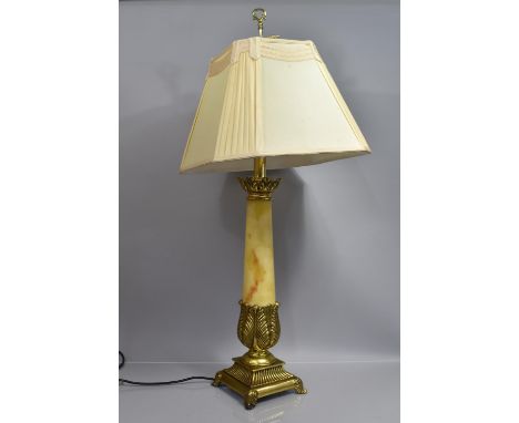 A Large Modern Gilt and Faux Marble Table Lamp with Acanthus Leaf Moulded Decoration with Shade, 102cm High OVerall&nbsp;