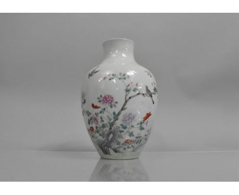 A Chinese Republic Porcelain Vase of Baluster Form, Decorated in the Famille Rose Palette with Birds in Flight and Perched on