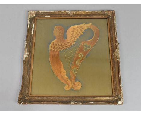 A 19th Century Gilt Framed Silk Embroidery of The Irish Harp Angel Erin, 38x40cms 