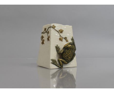 A Royal Worcester Aesthetic Vase of Rectangular Conical Form, with Applied Frog and Leaf Decoration in Relief, 8.5cms High, I