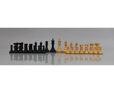A Jaques Of London Staunton Chess Set, Weighted with Green Bieze Bases, Red Crown Marks and Signed to Knight, Queen and Kings