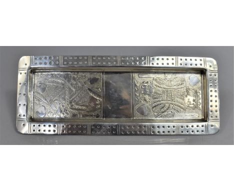 An Early 20th Century Silver Plated Rectangular Card Tray with King and Queen of Hearts Decoration and Incorporating Cribbage