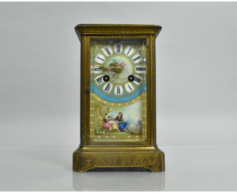 A 19th Century French Ormolu Cased Mantel Clock with Painted Porcelain Panels (One Missing) Japy Freres Movement but Unrelate