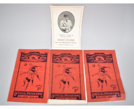 A Collection of 3 Arsenal Football Club Programmes, 1928-9 V Aston Villa, 1932-3 V Chelsea together with Folding Leaflet Comm