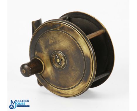 Chas Farlow Patent Lever No 855 salmon 4" spool, large brass mounted handle, 2 screw centre with oil point, rear tensioner, 4
