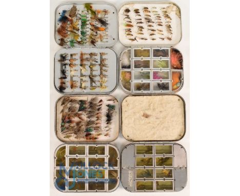 4x Richard Wheatley slim alloy fly tins 5" x 3.5" all with quantity of flies, as follows: 2x 10 spring windows with Ethafoam 