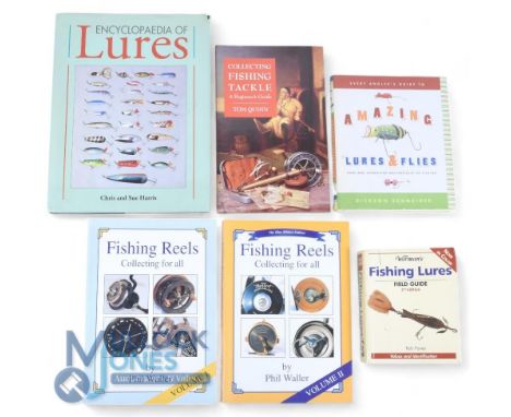 Six fishing collector books, Waller, P - "Fishing Reels", signed, volumes 1 and 2, Quinn, T - "Collecting Fishing Tackle", S/