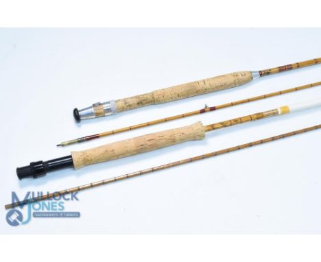 J S Sharpe Aberdeen Scottie Brand split cane trout fly rod No 2651, 9ft 2pc alloy sliding reel fittings and collar, red agate