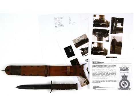 World War II US Military issue M3 Marked Guard Hunting in leather sheath and signed hand made copy of a Third Reich flag sign