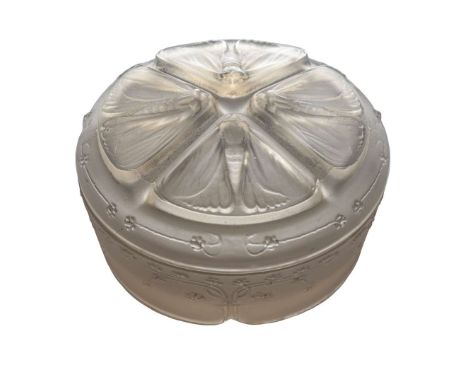  RENÉ LALIQUE (1860-1945) QUATRE PAPILLONS BOX, NO. 14 designed 1911opalescentengraved R. Lalique France No. 14(2) 8.2cm (3 ¼