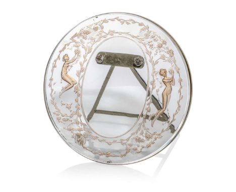  RENÉ LALIQUE (1860-1945) DEUX FIGURINES ET FLEURS FRAME, NO.  250 designed 1912clear, frosted and sepia stained, with easel 