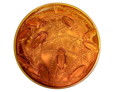  RENÉ LALIQUE (1860-1945) CLEONES BOX, NO. 49 designed 1921ambermoulded R. LALIQUE(2) 17cm (6 ¾in) diameter   