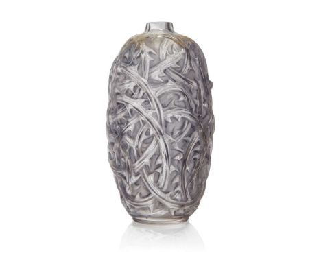  RENÉ LALIQUE (1860-1945) RONCES VASE, NO. 946 designed 1921clear, frosted and blue stainedmoulded R. LALIQUE (faint), engrav
