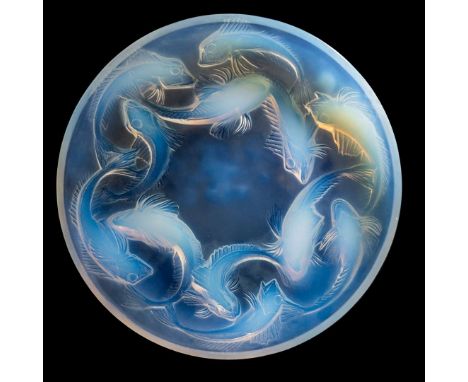  RENÉ LALIQUE (1860-1945) MARTIGUES BOWL, NO. 377 designed 1920opalescentmoulded R. LALIQUE 36.5cm (14 3/8in) diameter   