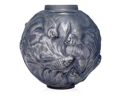  RENÉ LALIQUE (1860-1945) FORMOSE VASE, NO. 934 designed 1924clear, frosted and blue stainedintaglio R. LALIQUE, engraved R. 