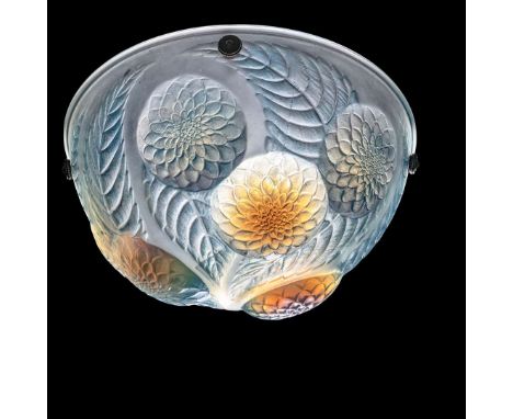  RENÉ LALIQUE (1860-1945) DAHLIAS PLAFONNIER, NO. 2459 designed 1921opalescent, and blue stainedwheel-engraved R. LALIQUE FRA