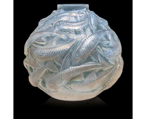  RENÉ LALIQUE (1860-1945) OLERON VASE, NO. 1008 designed 1927cased opalescent, and blue stainedengraved R. Lalique France No.
