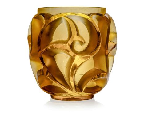  RENÉ LALIQUE (1860-1945) TOURBILLONS VASE, NO. 973 designed 1926amberwheel-engraved R. LALIQUE FRANCE, engraved No. 973 20.3