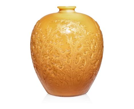  RENÉ LALIQUE (1860-1945) ACANTHES VASE, NO. 902 designed 1921butterscotchmoulded R. LALIQUE, engraved Lalique 28cm (11in) hi