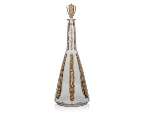  RENÉ LALIQUE (1860-1945) SIX FIGURINES DECANTER AND STOPPER, NO. 3158 Designed 1914Clear, frosted and sepia stainedmoulded L