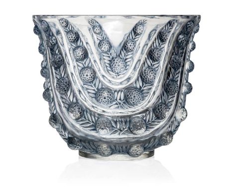  RENÉ LALIQUE (1860-1945) VICHY VASE, NO. 10-909 designed 1937clear, frosted and blue stainedstencilled R. LALIQUE FRANCE 17.