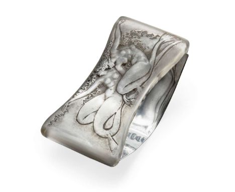  RENÉ LALIQUE (1860-1945) DEUX SIRÈNES ENLACÉES ASSISES BLOTTER, NO. 154 designed 1920clear, frosted and grey stainedmoulded 