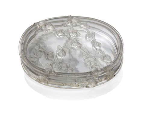  RENÉ LALIQUE (1860-1945) ROSE EN RELIEF BOX, NO. 4 designed 1913clear and frosted&nbsp;stencilled R. LALIQUE FRANCE(2) 17.5c