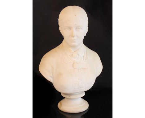 Walter Rowlands Ingram (act. late C19th) - Bust portrait of a lady in white marble, modelled with her hair in a chignon, wear