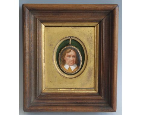 19th century English school -  double-sided portrait miniature mourning locket, one side bearing portrait of Oliver Cromwell,