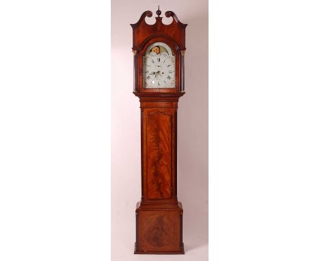 A George III mahogany and boxwood strung longcase clock, circa 1780, the painted 12" dial signed Lewis Bath, with subsidiary 