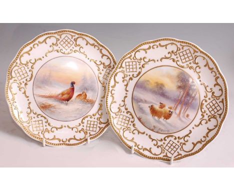 Milwyn Holloway (1940-2020) - A pair of hand-painted porcelain cabinet plates, one painted with a brace of pheasants in a sno