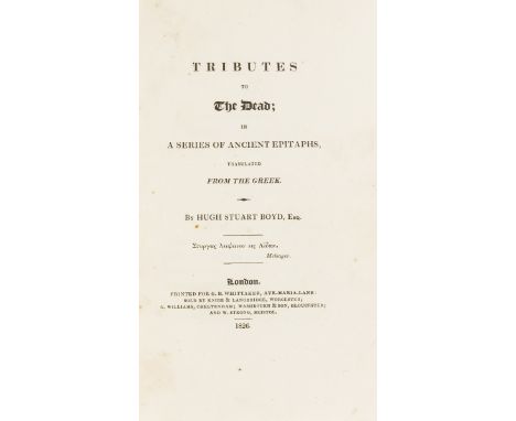 Epitaphs.- Browning (Elizabeth Barrett).- Boyd (Hugh Stuart) Tributes to The Dead in a Series of Ancient Epitaphs, 1p. advert