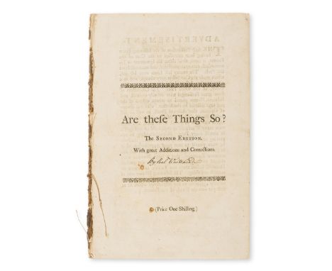 NO RESERVE Miller (James) Are These Things So?, second edition, half-title, contemporary ink annotations, disbound, 1740.⁂ A 