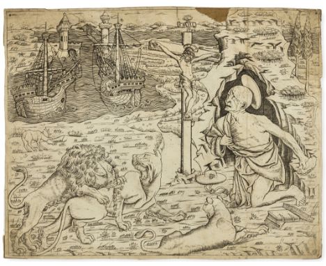 NO RESERVE Old master prints.- Anonymous (late 15th century) St Jerome in Penitence, after Antonio Pollaiuolo, engraving on l